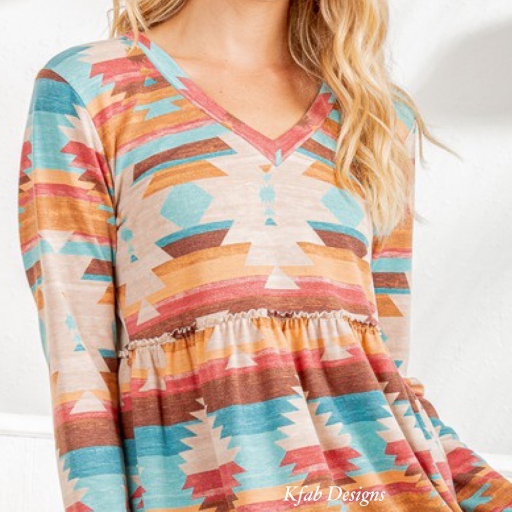 LAST 2! V Neck Ruffle Detail Aztec Print Top! - Picture 11 of 11
